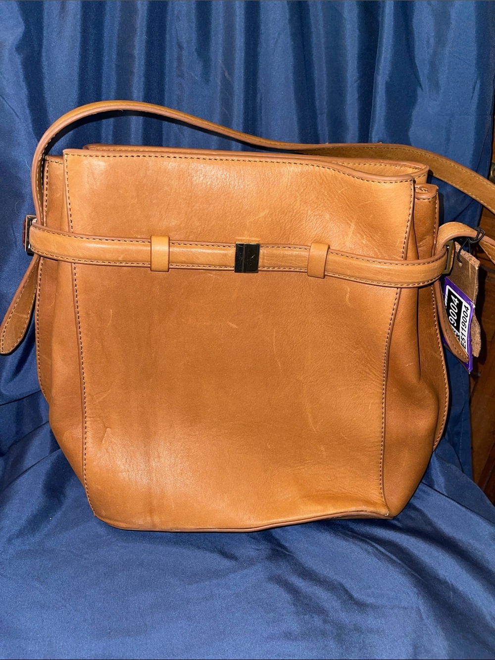 Margot New York - Leather Tan Belted Bucket Bag with Gold Hardware